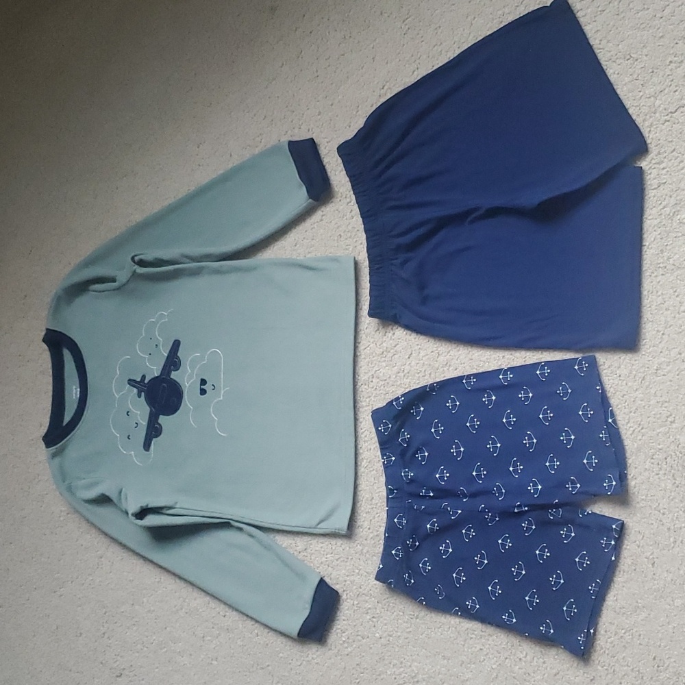 CARTER'S 3-piece pyjama pj set airplane blue green size 8